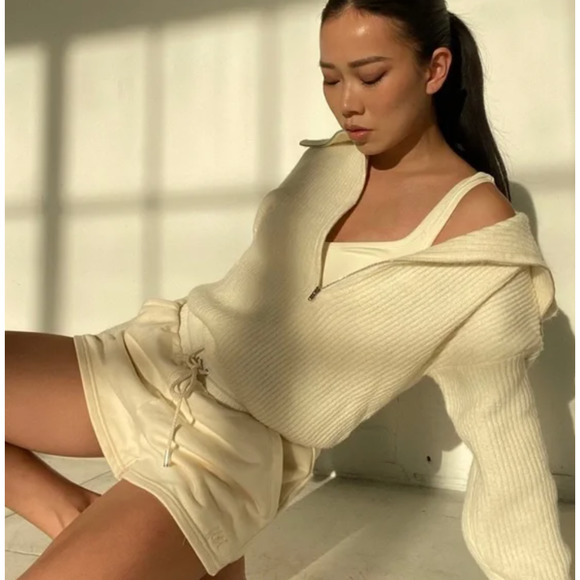 FOR LOVE & LEMONS Cream Light Yellow Morgan Sweat Shorts - Picture 9 of 9